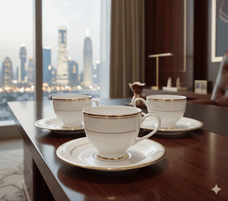 Tea Cups Gold with Line