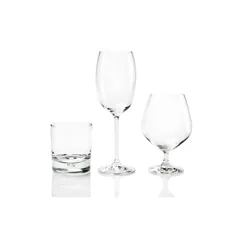 A tumbler, a wine glass and a brandy glass